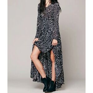 Free People First Kiss Maxi Dress M Animal Print Boho Flowy Romantic Grunge